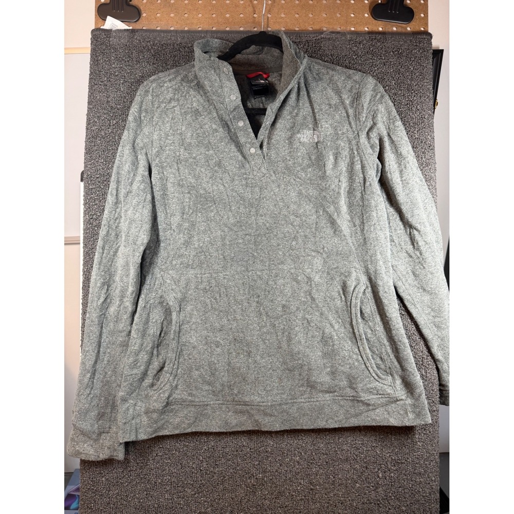 The North Face Fleece Pullover Womens L Gray Snap Neck Kangaroo Pocket